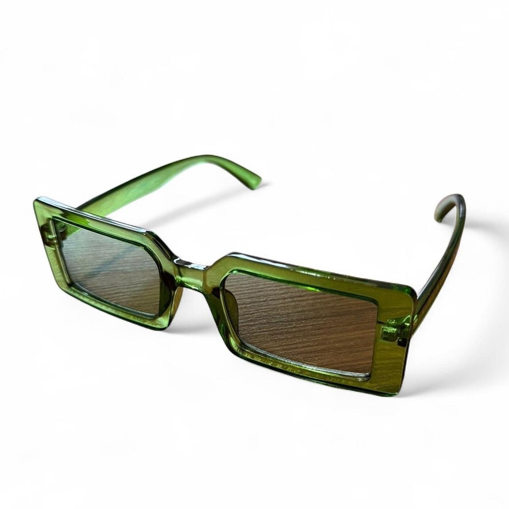 Y2K Green Square Retro Vintage Style Tinted Mod Chic Sunglasses - Picture 3 of 6
